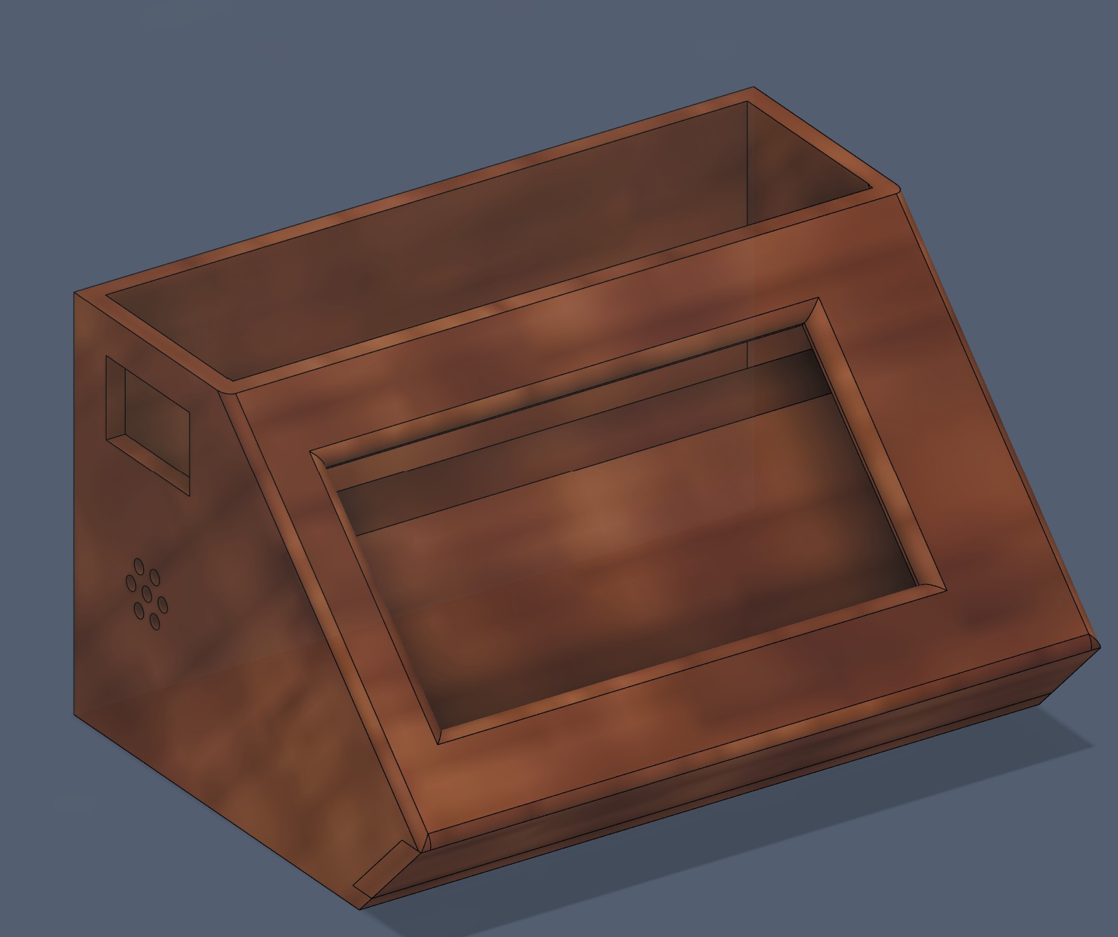 Main case part, rendered from the STL model