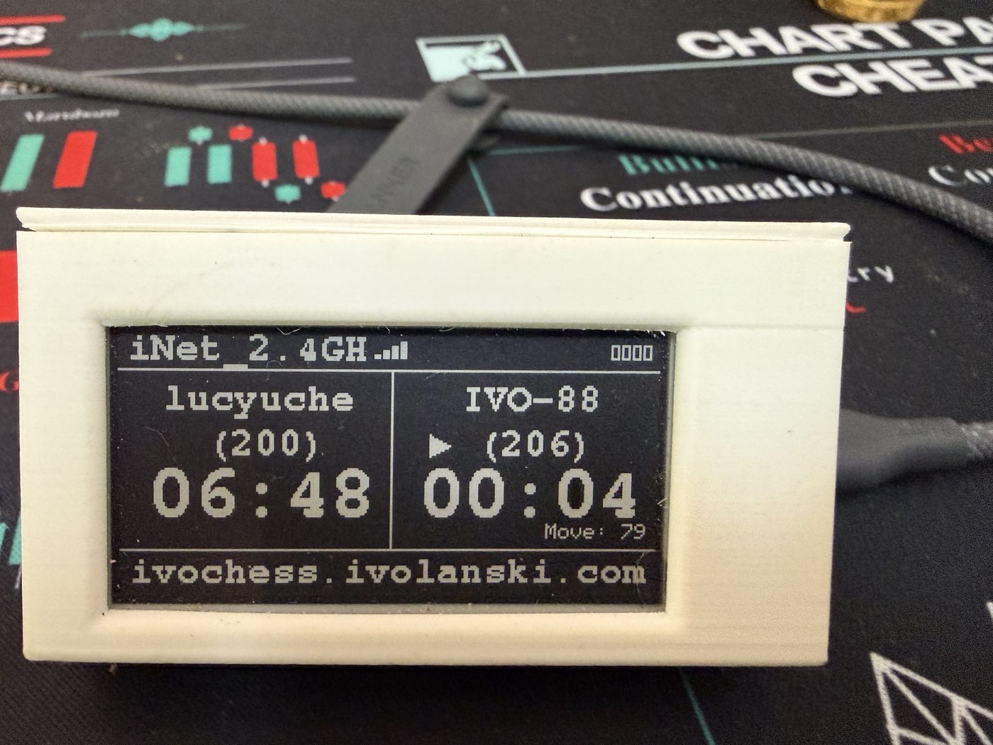 IvoChess Clock displaying a live chess.com or Lichess game with both clocks running