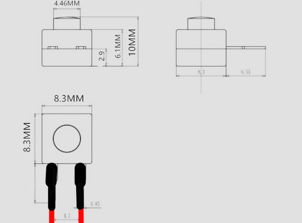 Top button panel-mount dimensions